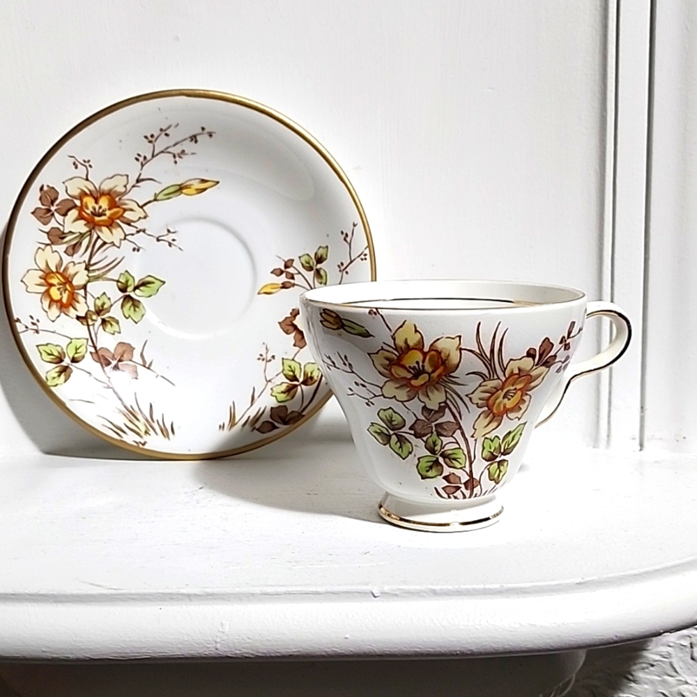 Vintage Daffodil Teacup and Saucer by Taylor and Kent English Bone China